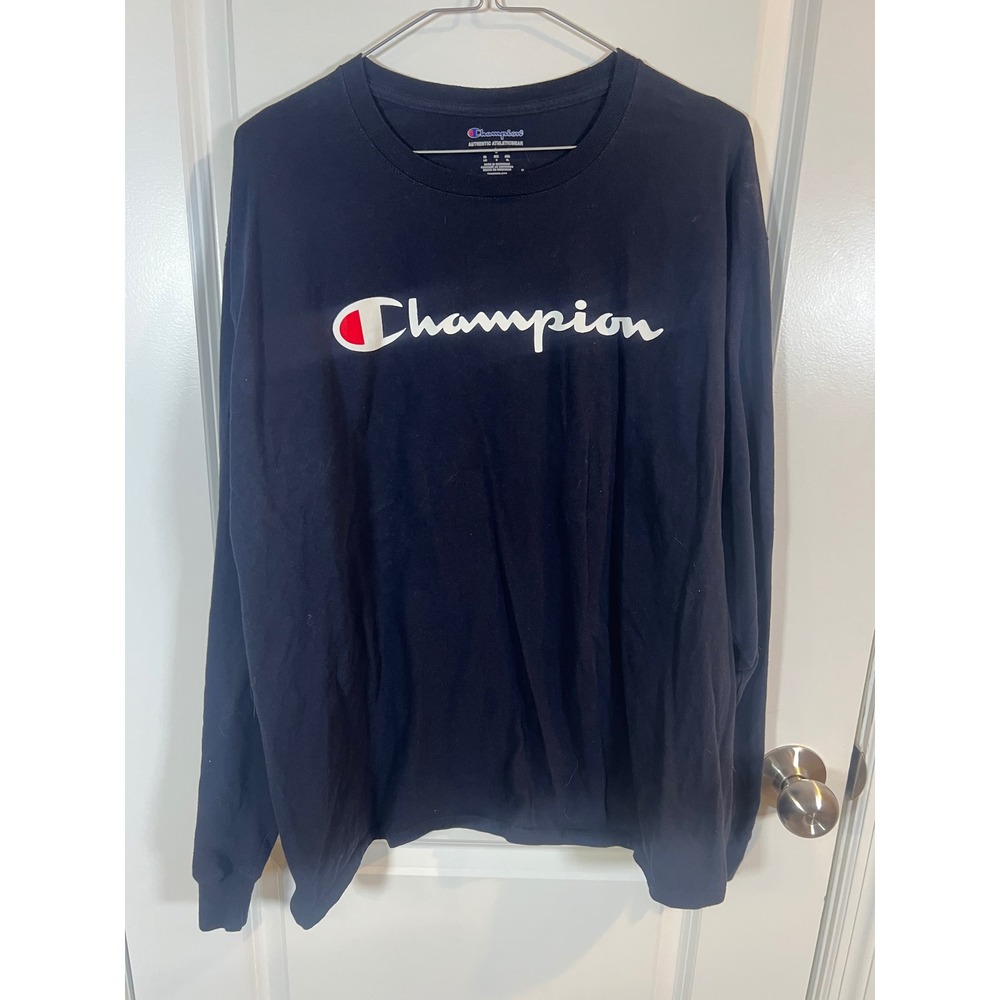 Champion Mens Long Sleeve T-Shirt‎ Script Logo Navy Blue Size Large